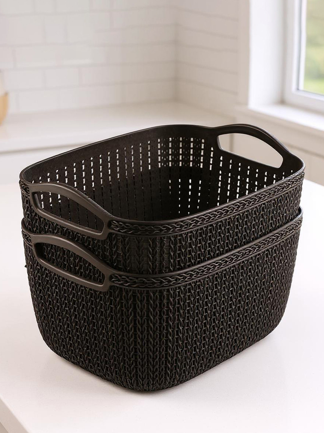 Kuber Industries Brown Pack of 2 Regular Multi-Purpose Basket for Storage Organisers