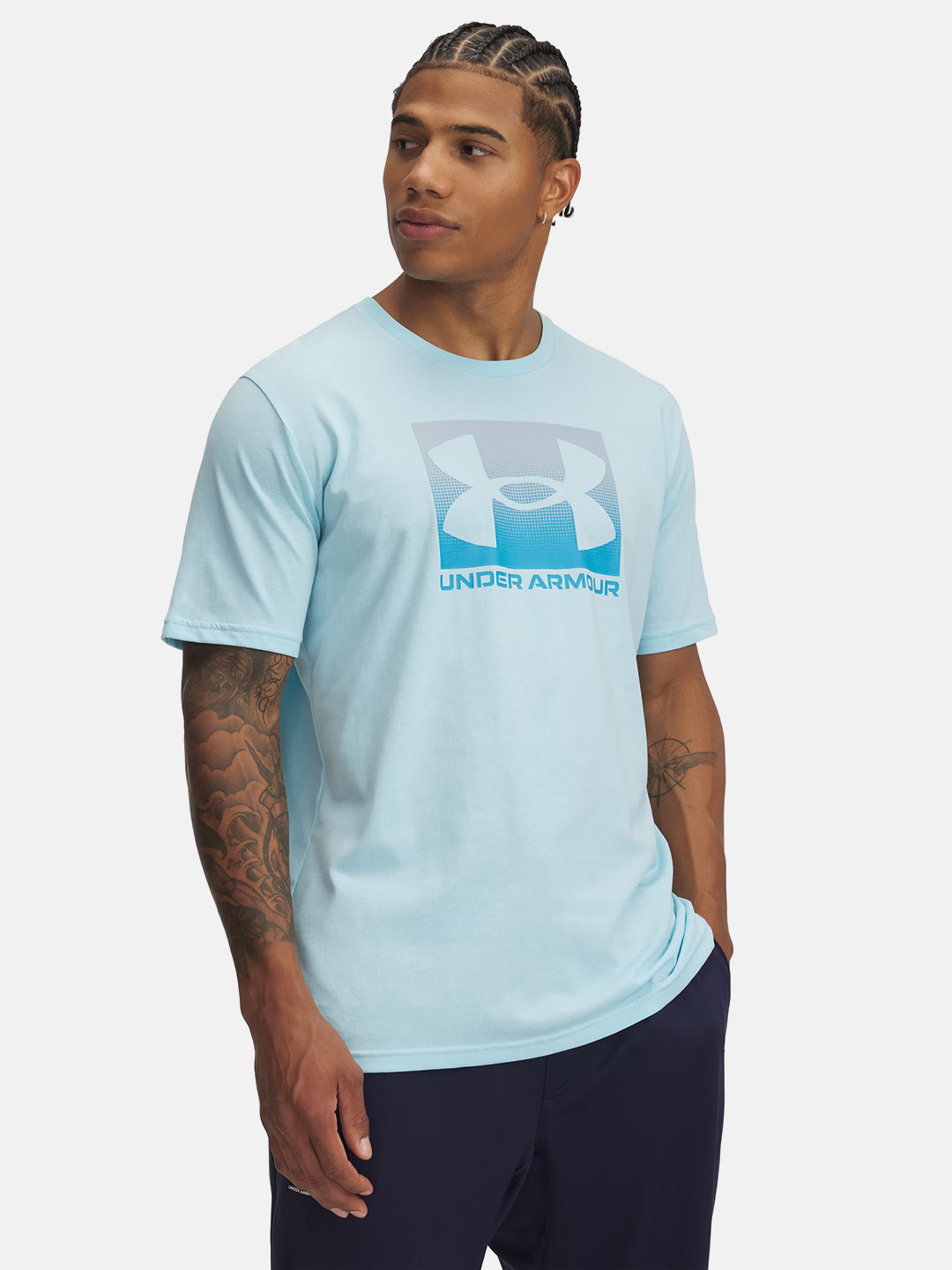 UNDER ARMOUR Boxed Brand Logo Printed Drop-Shoulder Sleeves Relaxed Fit Training Relaxed Fit T-shirt