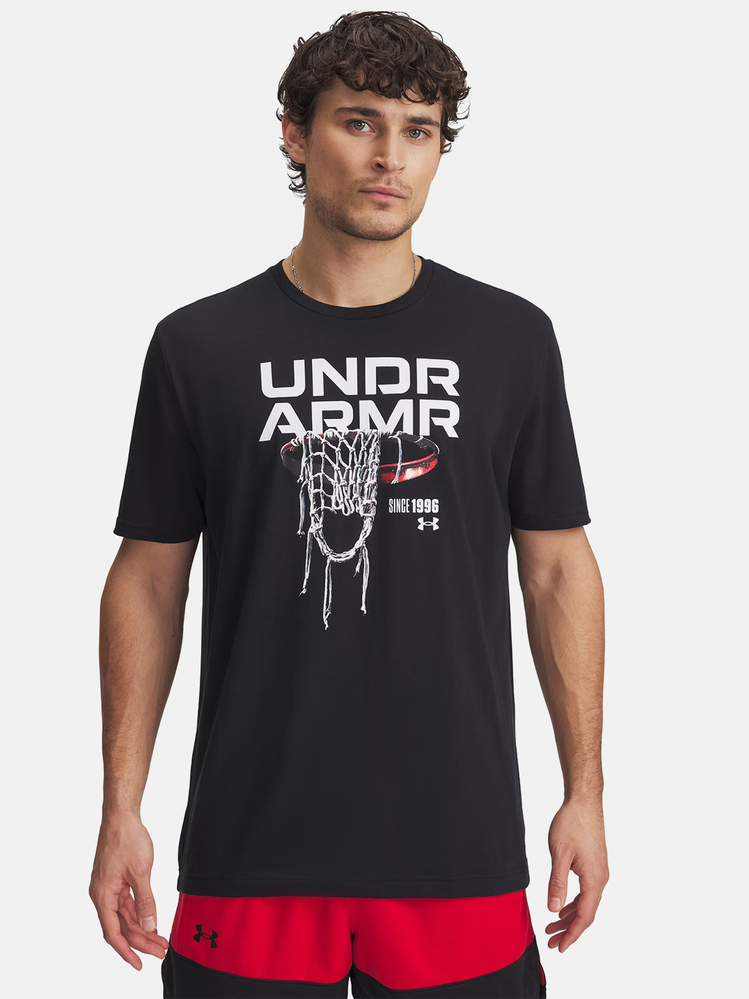 UNDER ARMOUR Hoops Net Brand Logo Drop-Shoulder Sleeves Loose Fit Basketball T-shirt