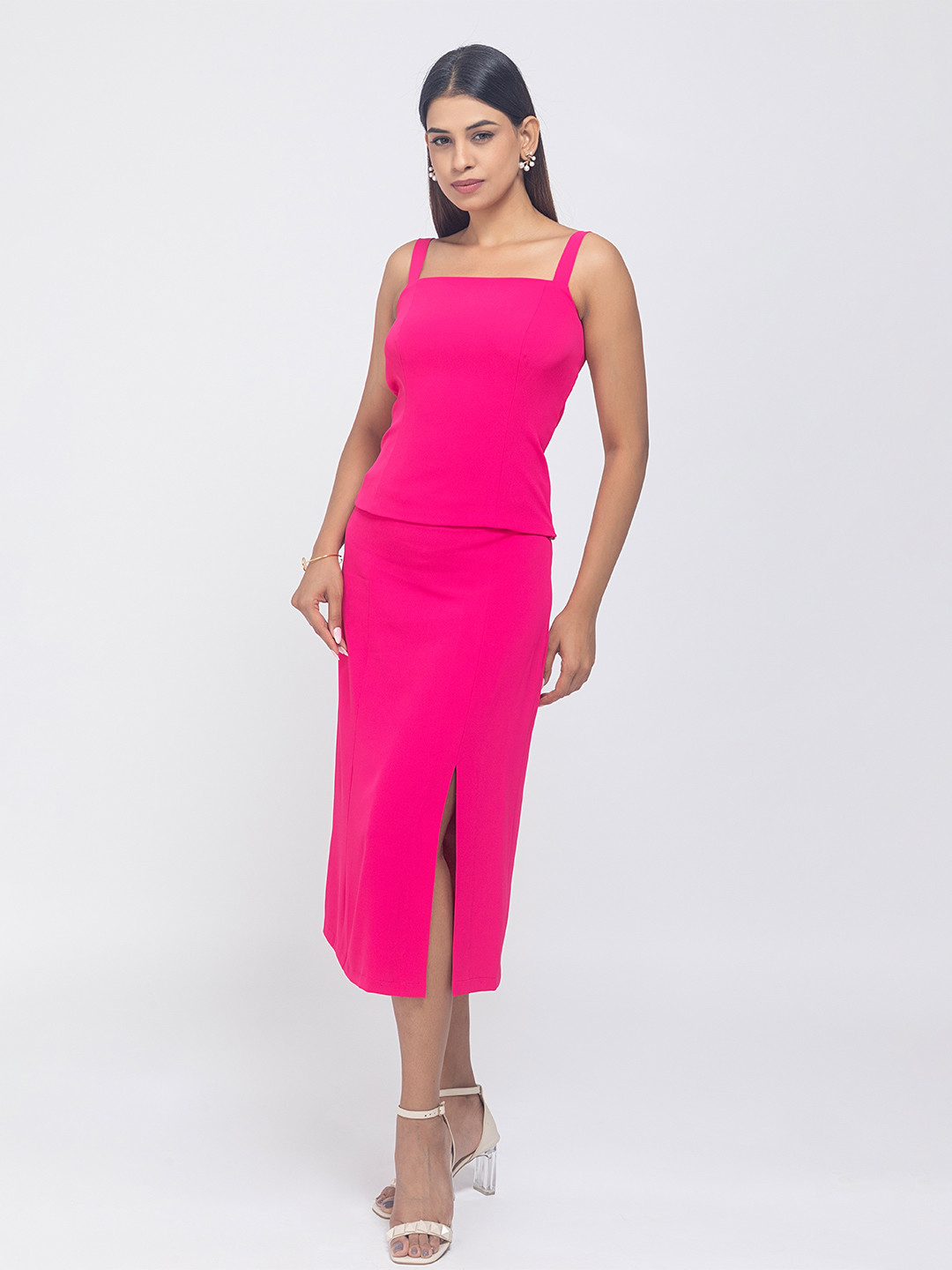 D'Almirah Square Neck Top With Skirt