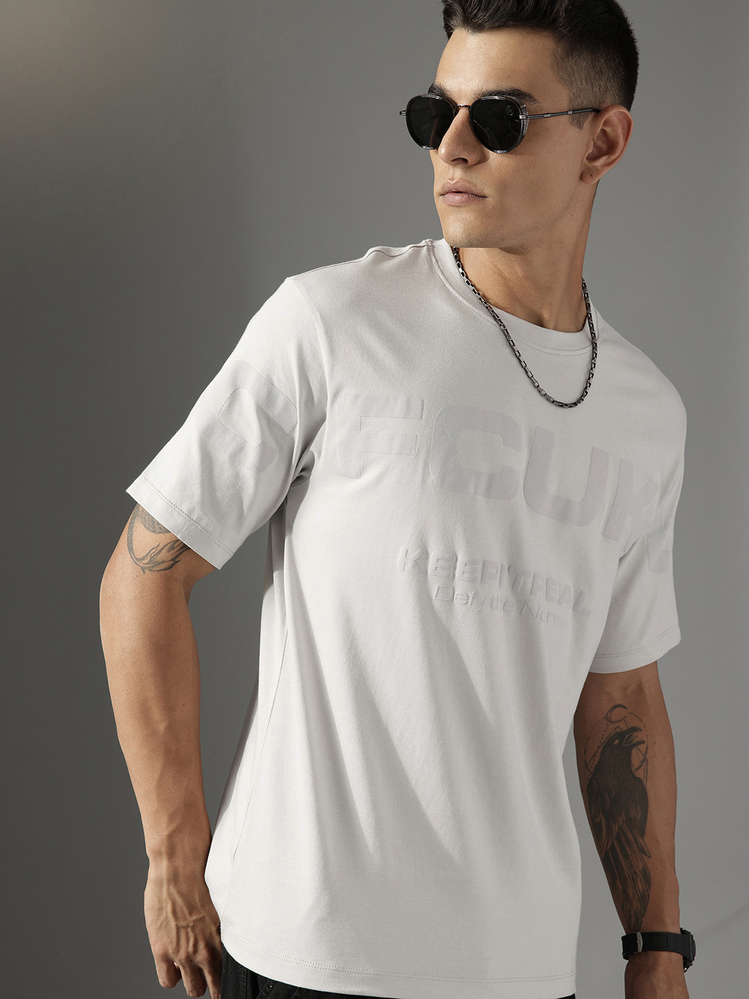 FCUK Pure Cotton Brand Logo Puff Printed Relaxed Fit T-shirt