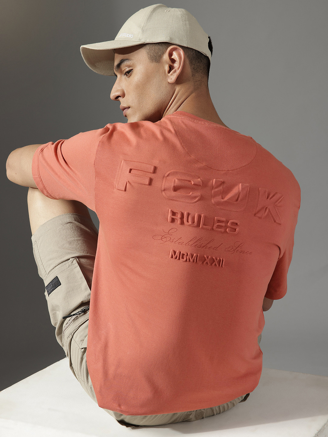 FCUK Pure Cotton Brand Logo Embossed Relaxed Fit T-shirt