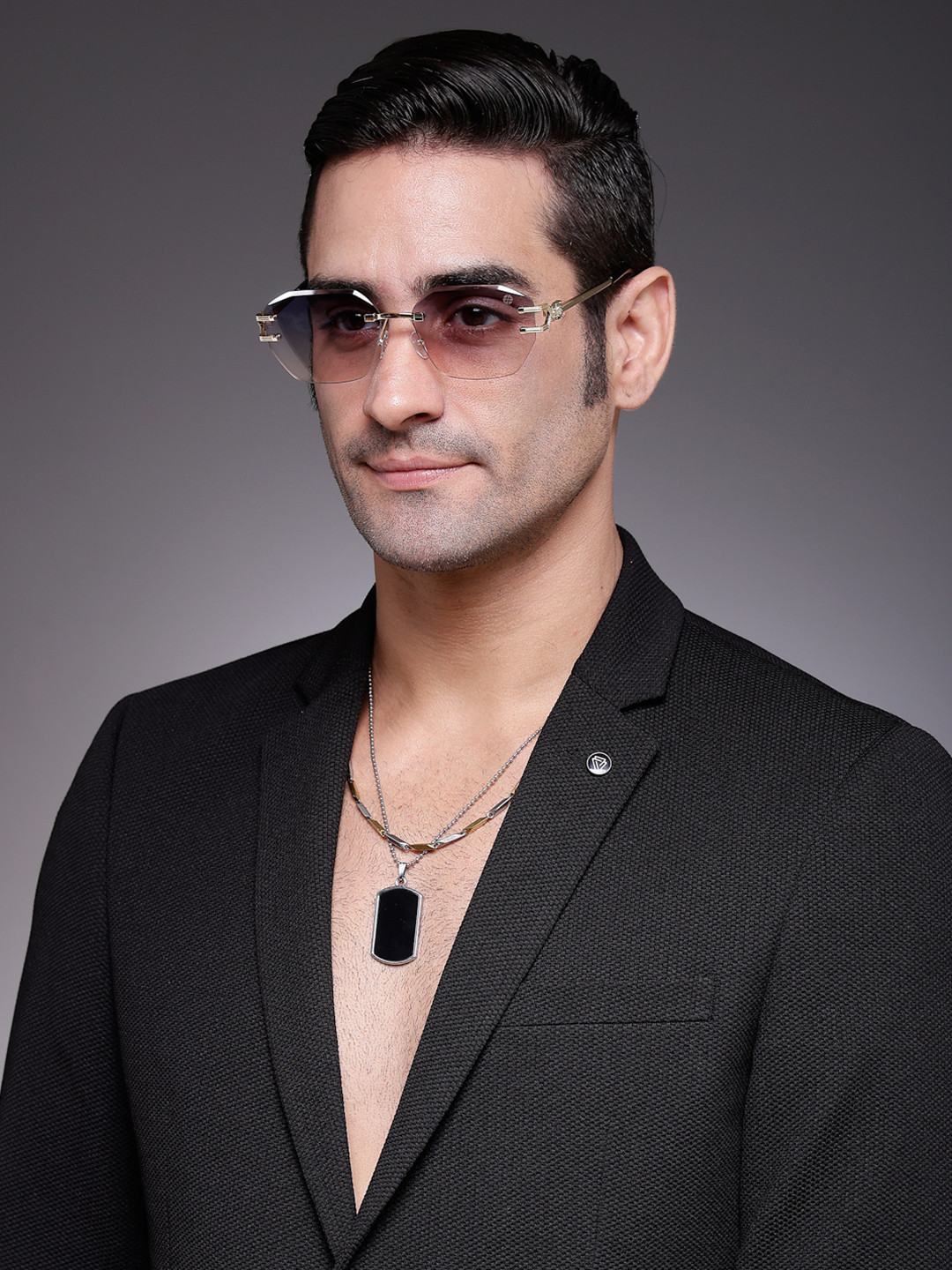 HASHTAG EYEWEAR Men Rimless Square Sunglass with Polarised & UV Protect Lens ICE-S2733-C1