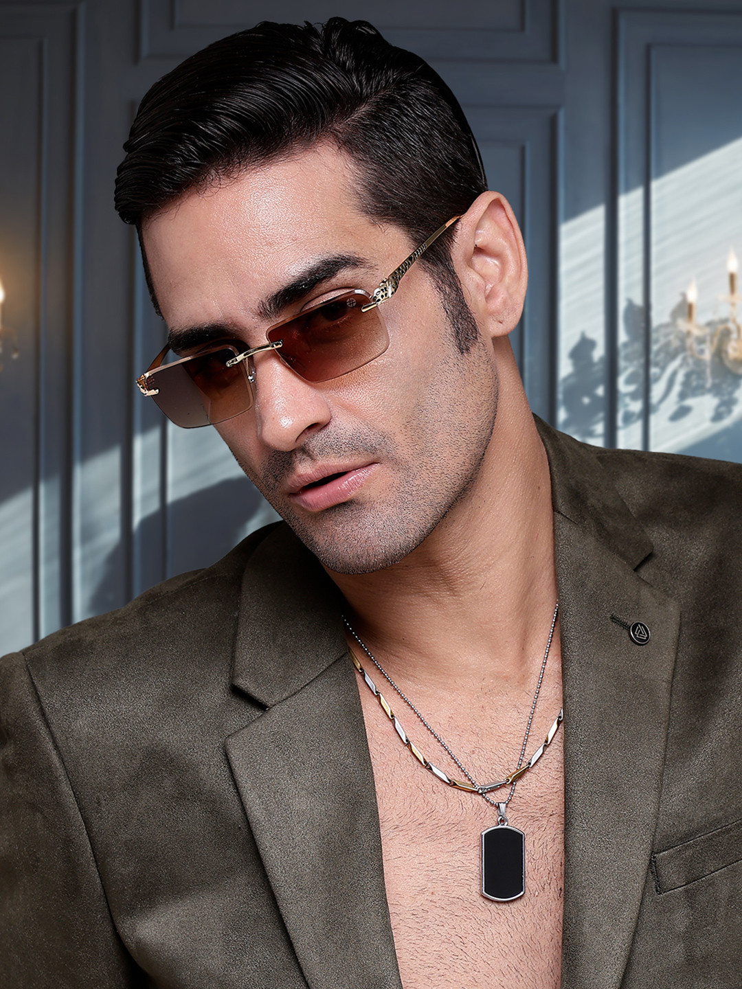 HASHTAG EYEWEAR Men UV Protected & Polarised Rimless Square Sunglasses ICE-S2683-C2