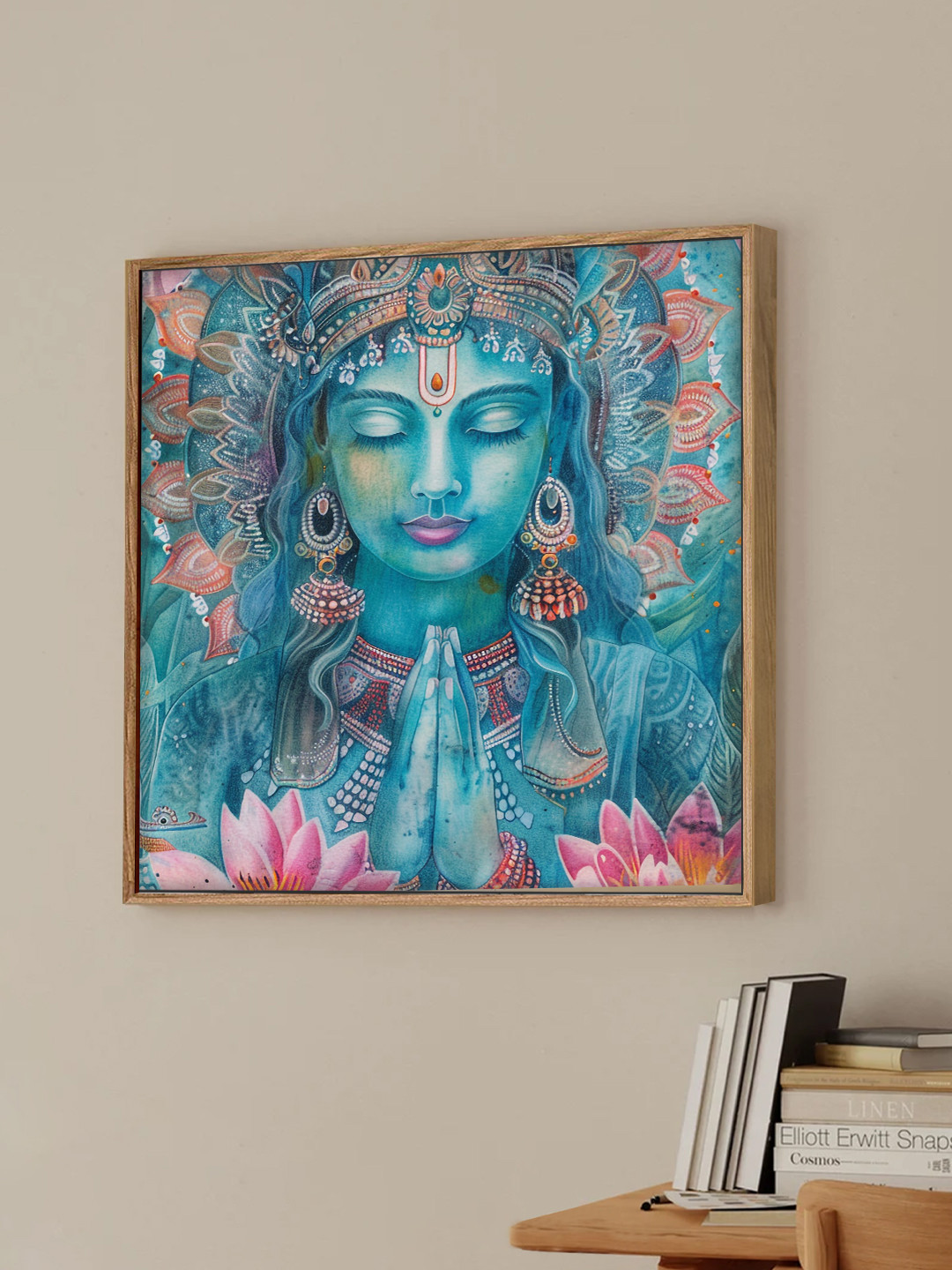 Art Street Pink & Blue 1 Piece Lotus Flower Religious Canvas  Wall Paintings