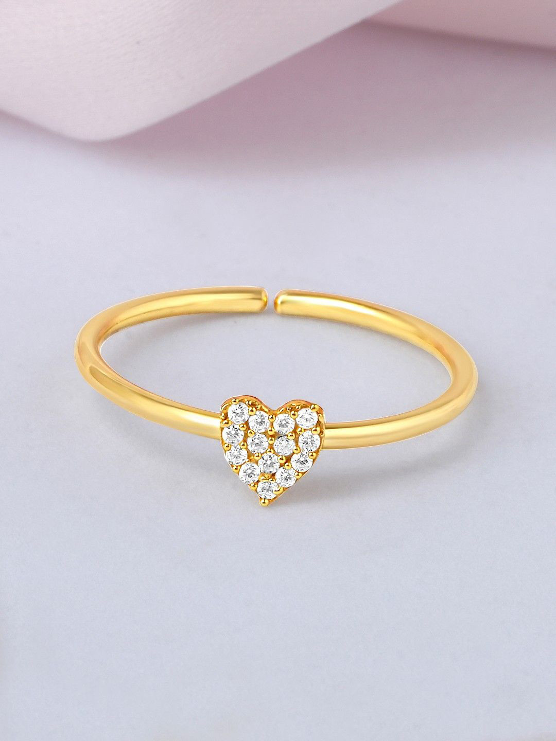 Zavya 925 Sterling Silver Gold Plated CZ Studded Mini Heart Finger Ring