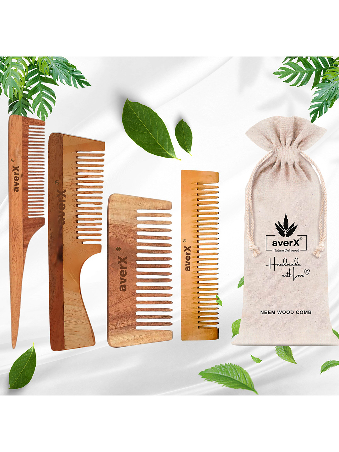 averX Set Of 4 Kacchi Neem Wood Comb