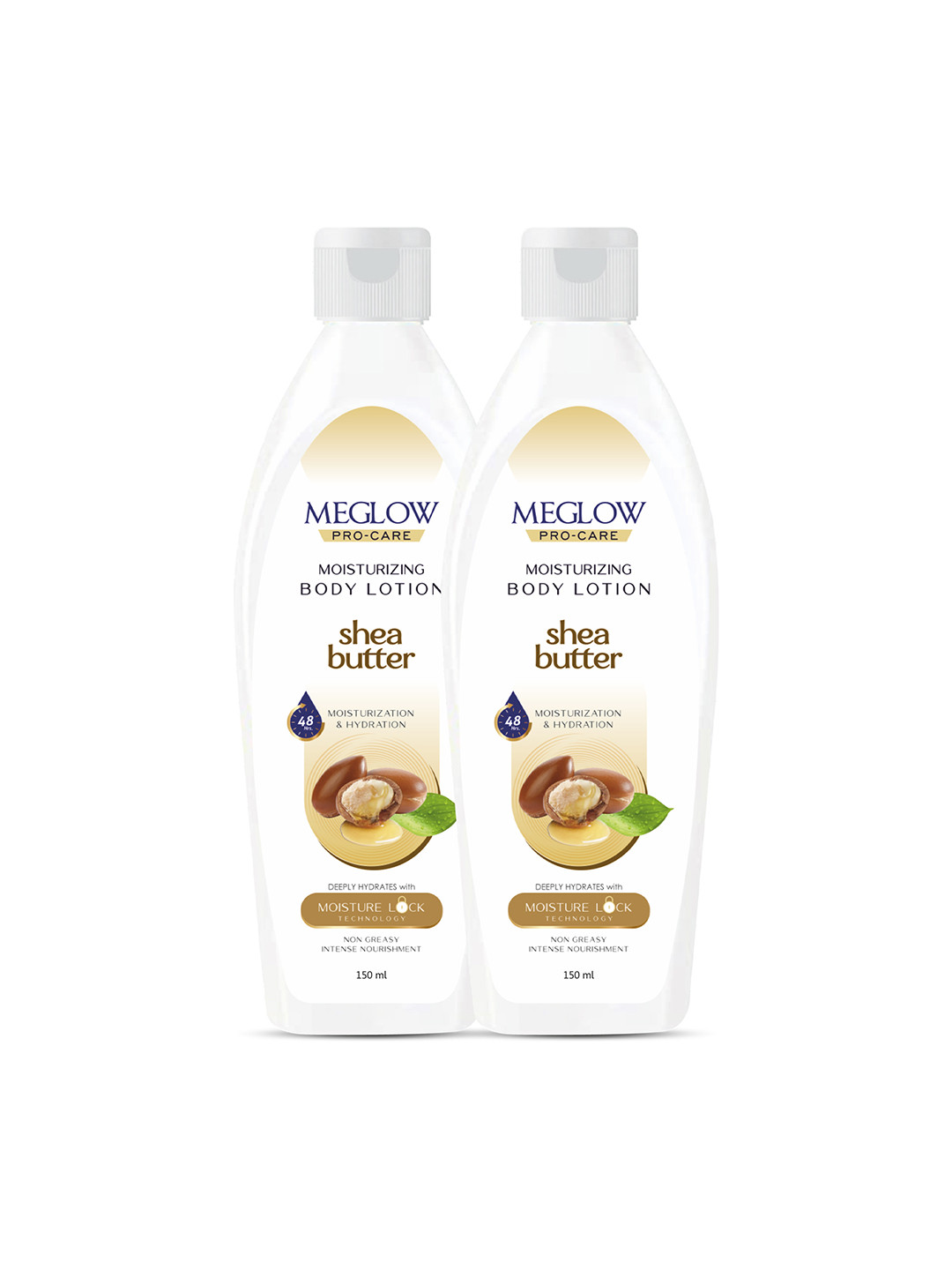 MEGLOW Set Of 2 48 Hrs Hydrating Moisturizing Body Lotion With Shea Butter - 150 ml Each