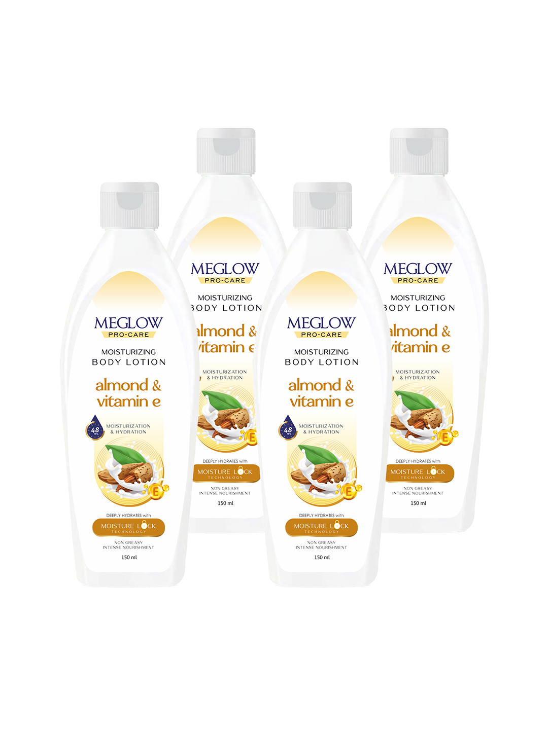 MEGLOW Set Of 4 Moisturizing Body Lotion With Vitamin E - 150 ml Each