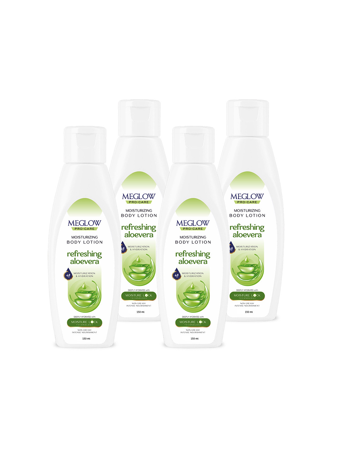 MEGLOW Set Of 4 Refreshing Aloe Vera Moisturizing Body Lotion - 150 ml Each