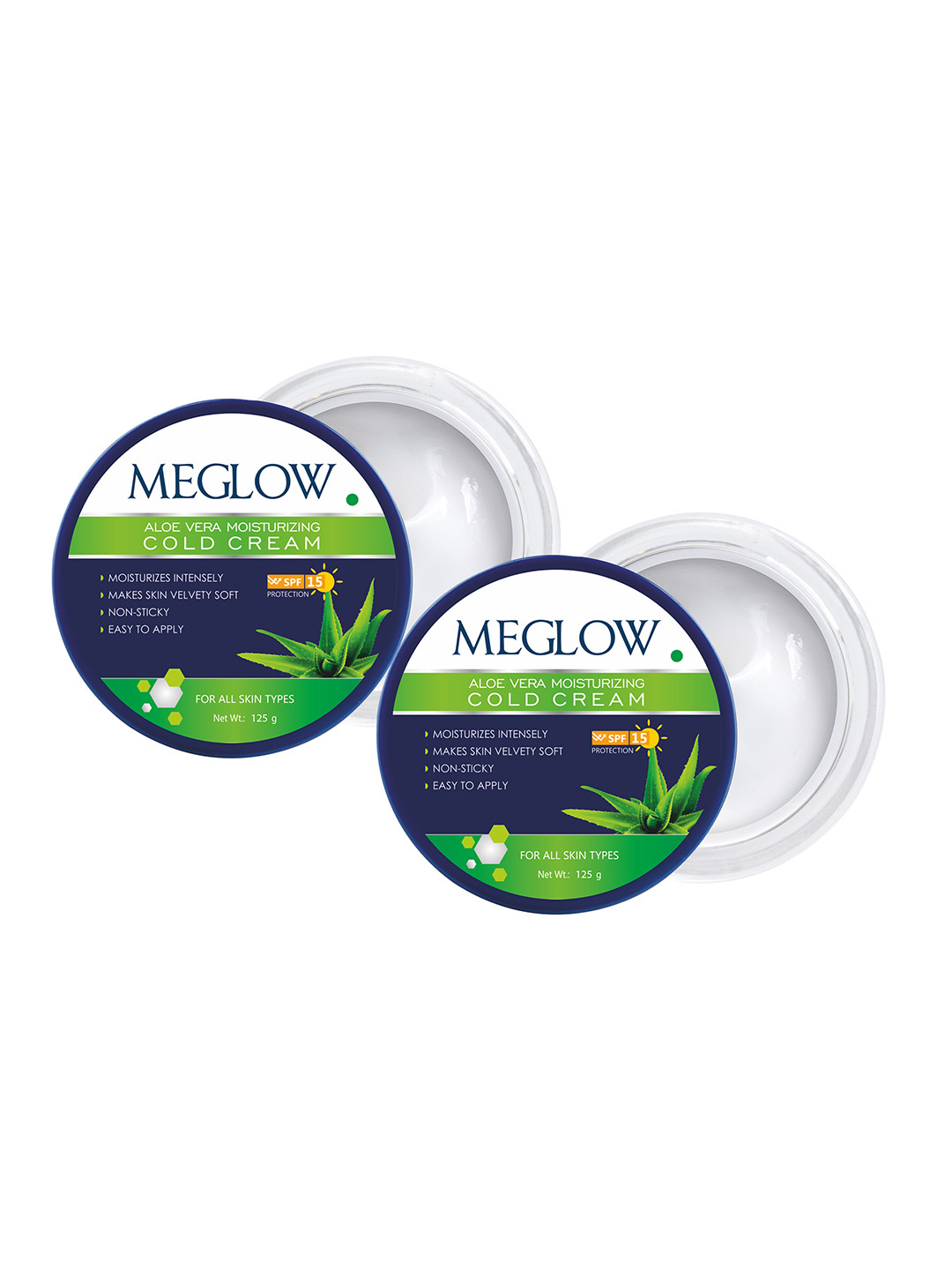 MEGLOW Set Of 2 Aloe Vera Moisturizing SPF 15 Cold Cream - 125 g Each