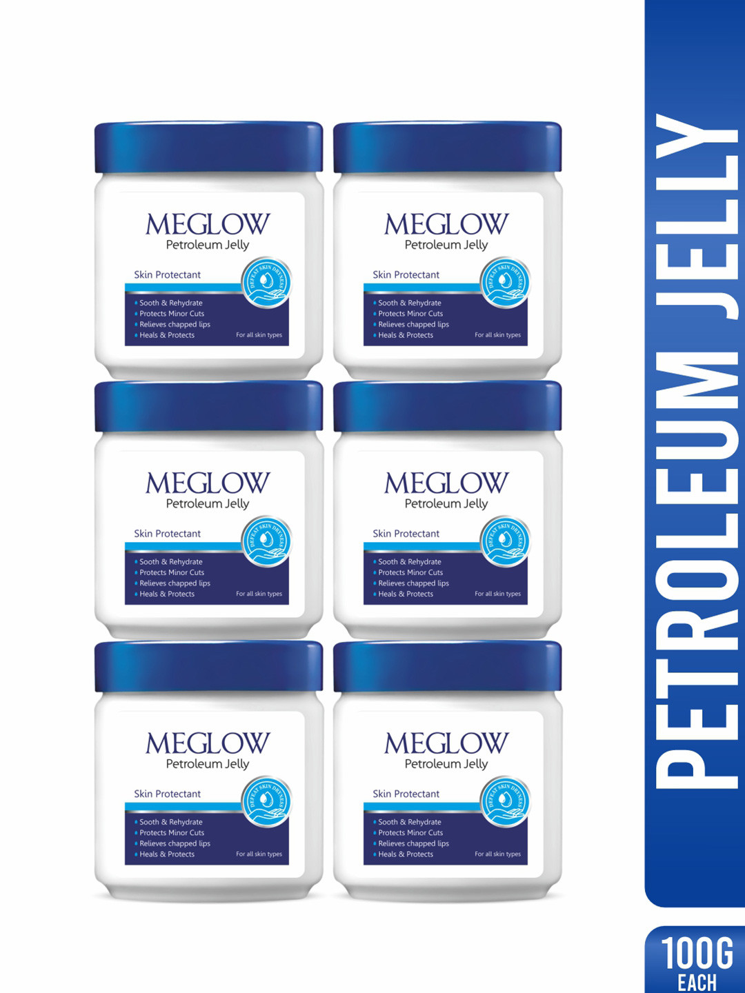 MEGLOW Set Of 6 Petroleum Jelly Moisturising Cream - 100 g Each