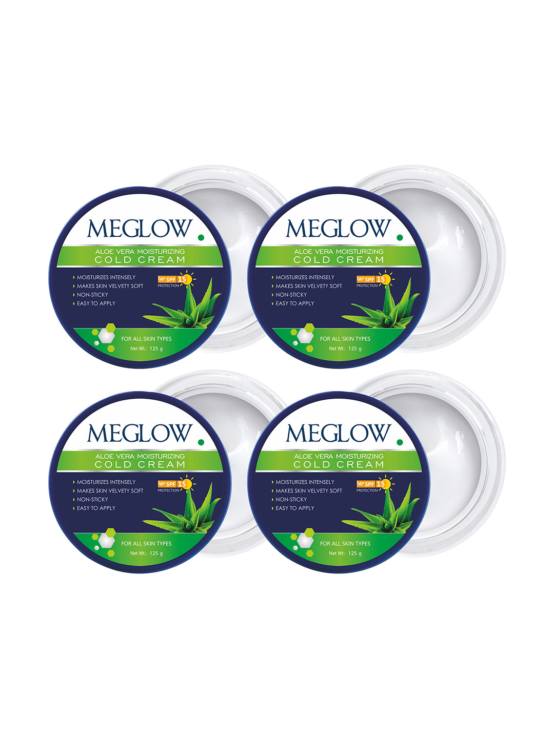 MEGLOW Set Of 4 Aloe Vera Moisturizing SPF 15 Cold Cream - 125 g Each