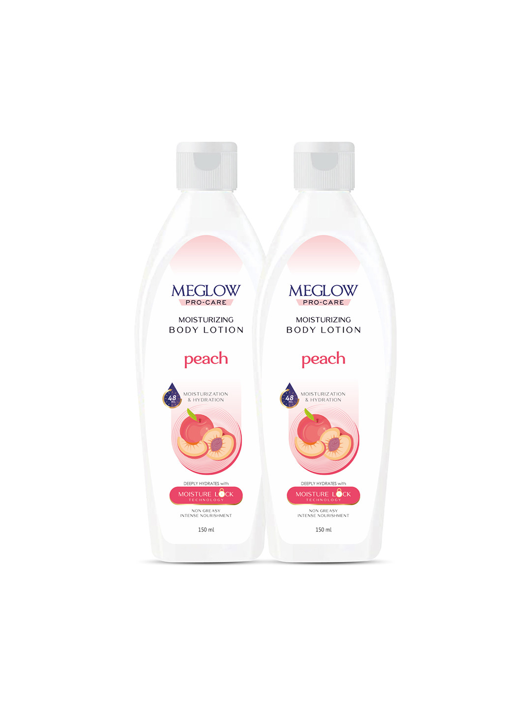 MEGLOW Set Of 2 Peach Extracts 48Hrs Hydrating & Moisturizing Body Lotion - 150 ml Each