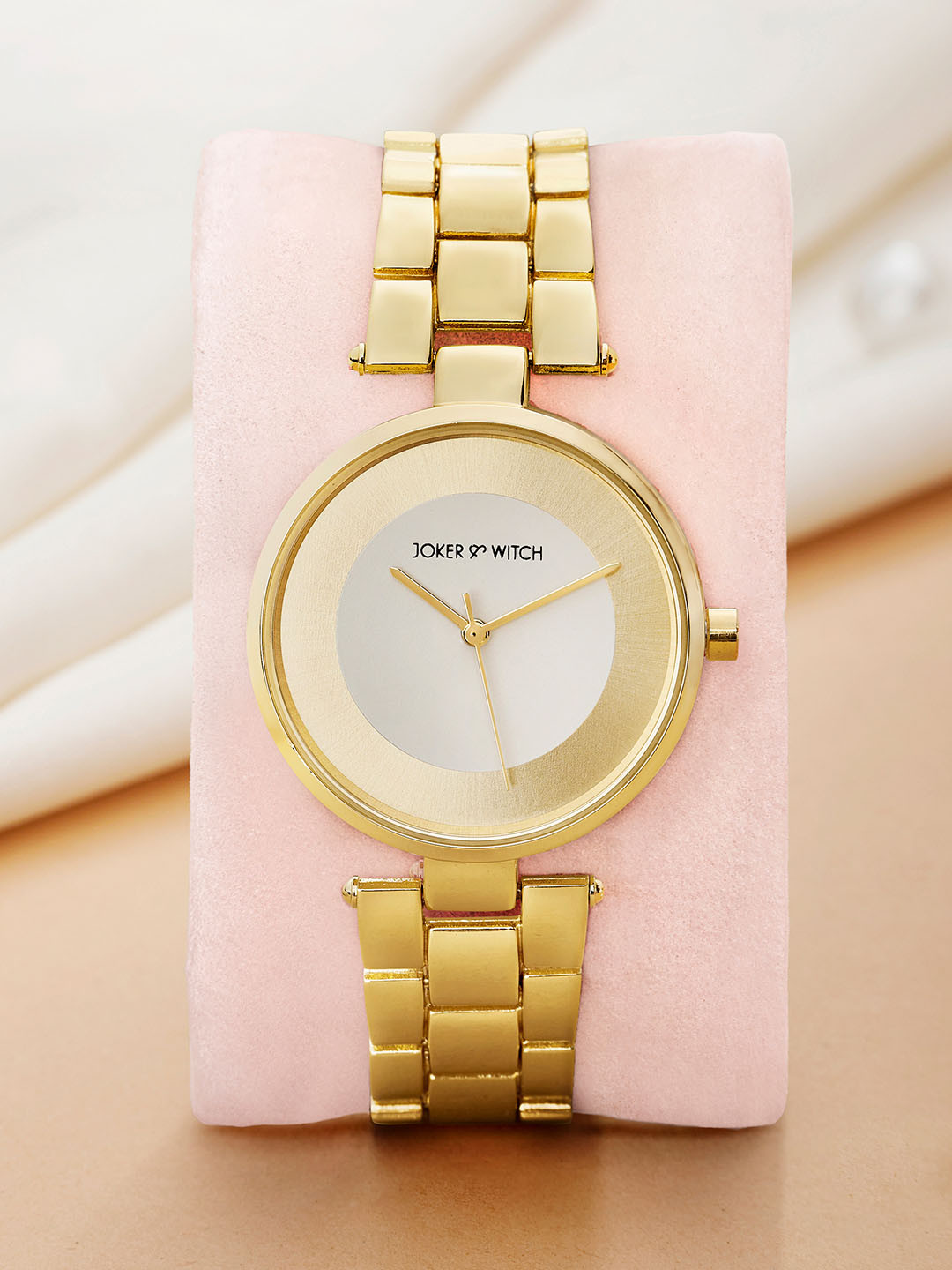 JOKER & WITCH Women Liora Gold Watch with Gold & White Dial and Metallic Strap AMWW970