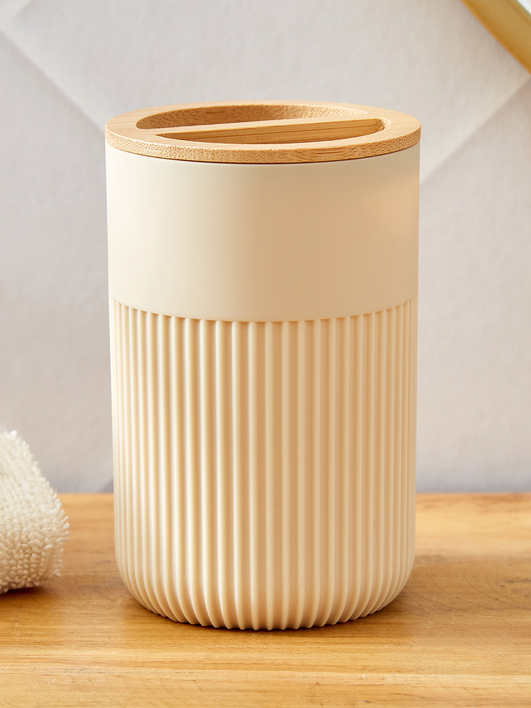 Home Centre Jumbo Beige And Off White Striped Matte Bamboo Divider