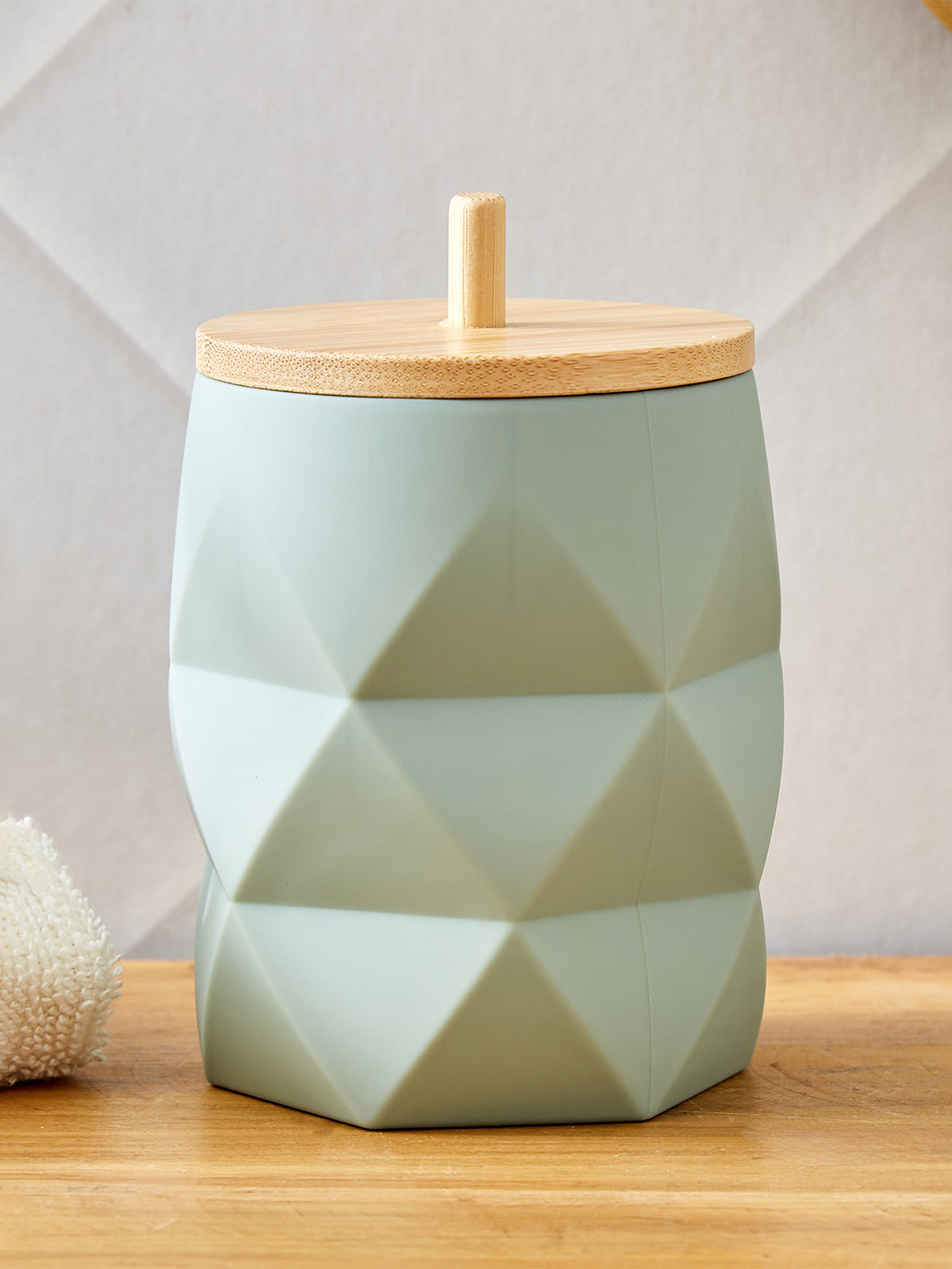 Home Centre Intelio Boyle Green & Brown Textured Bath Accessories Set With Bamboo Lid