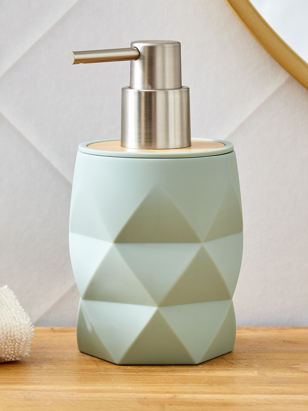 Home Centre Green Striped Textured Matte Plastic Soap Dispenser-320ml