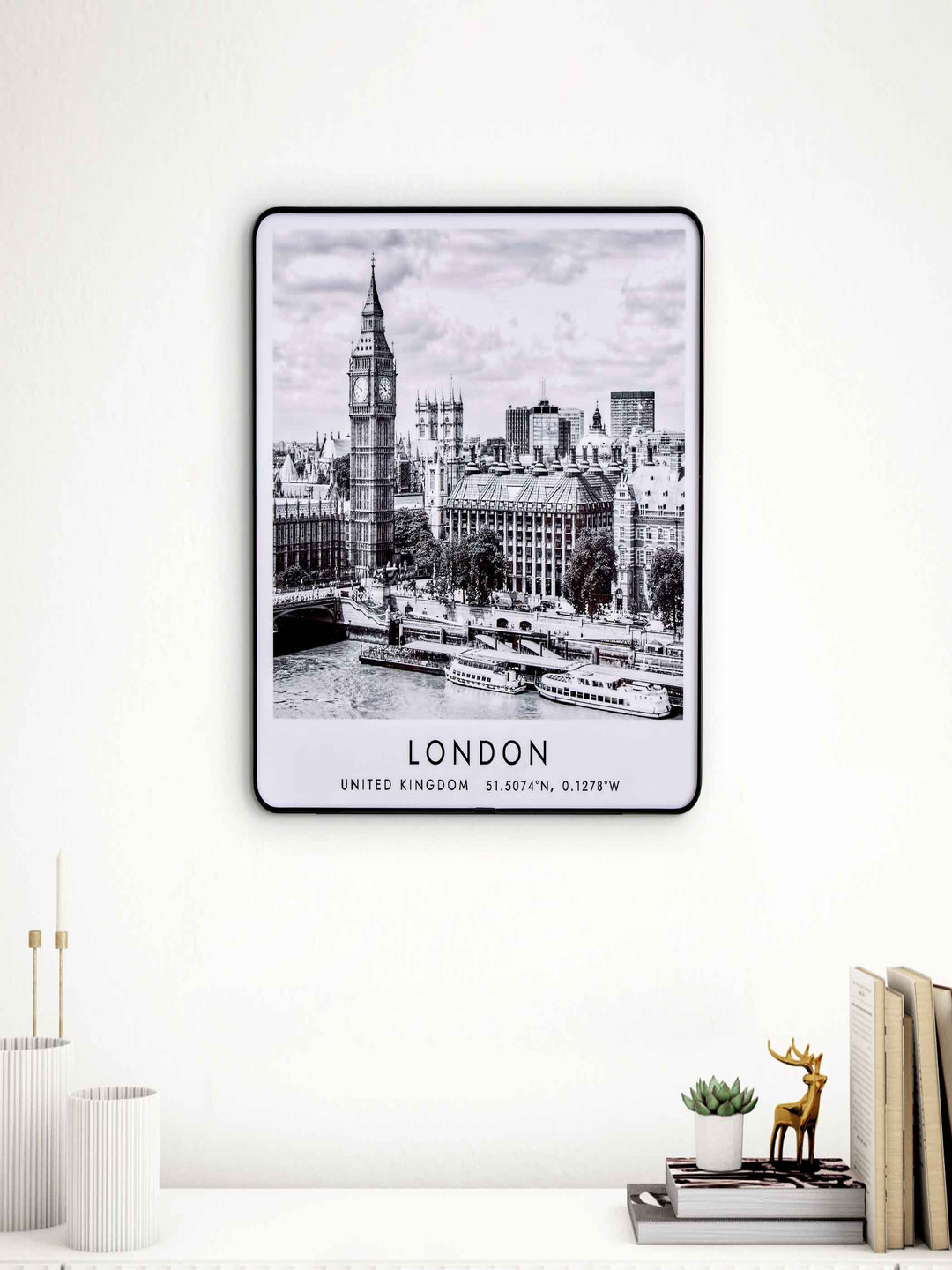 Home Centre Aura City Black & Grey London Printed Rectangular MDF Wall Photo Frames