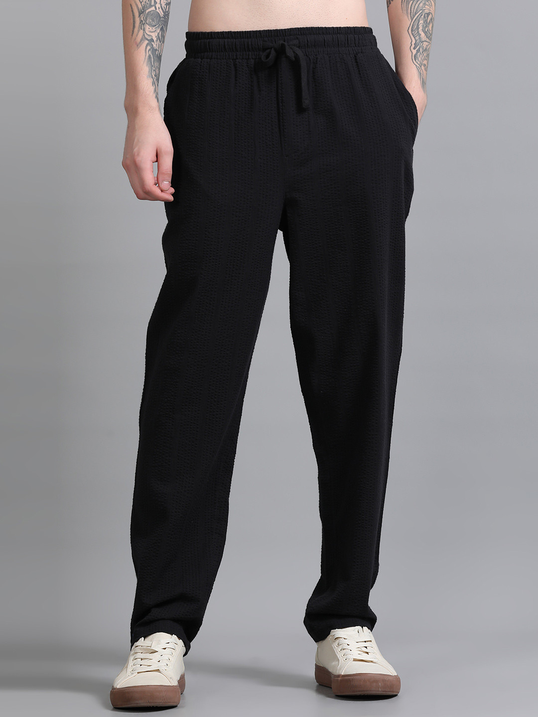 StitchX Men's Relaxed Fit Loungewear Textured Seersucker Resort Trouser