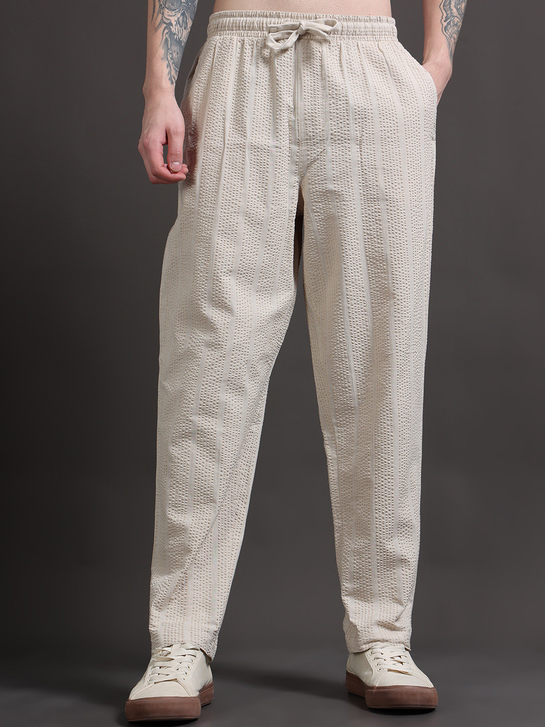 StitchX Men's Relaxed Fit Loungewear Textured Seersucker Resort Trouser