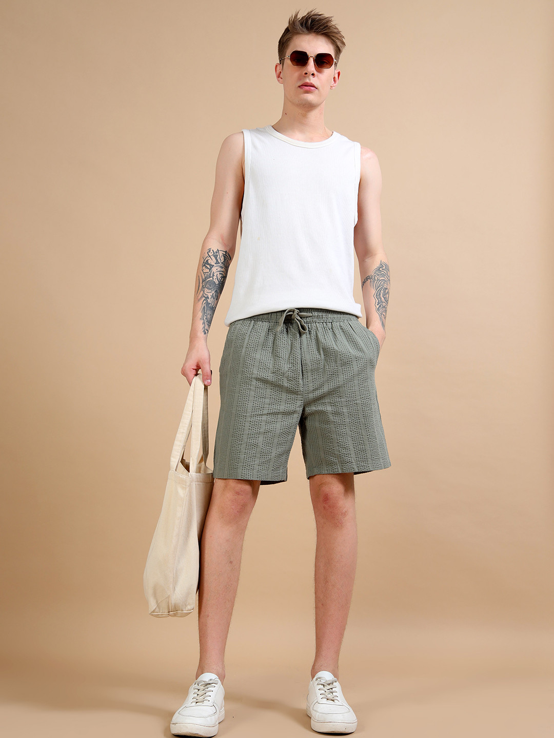 StitchX Men Loungewear Textured Seersucker Resort Regular Shorts