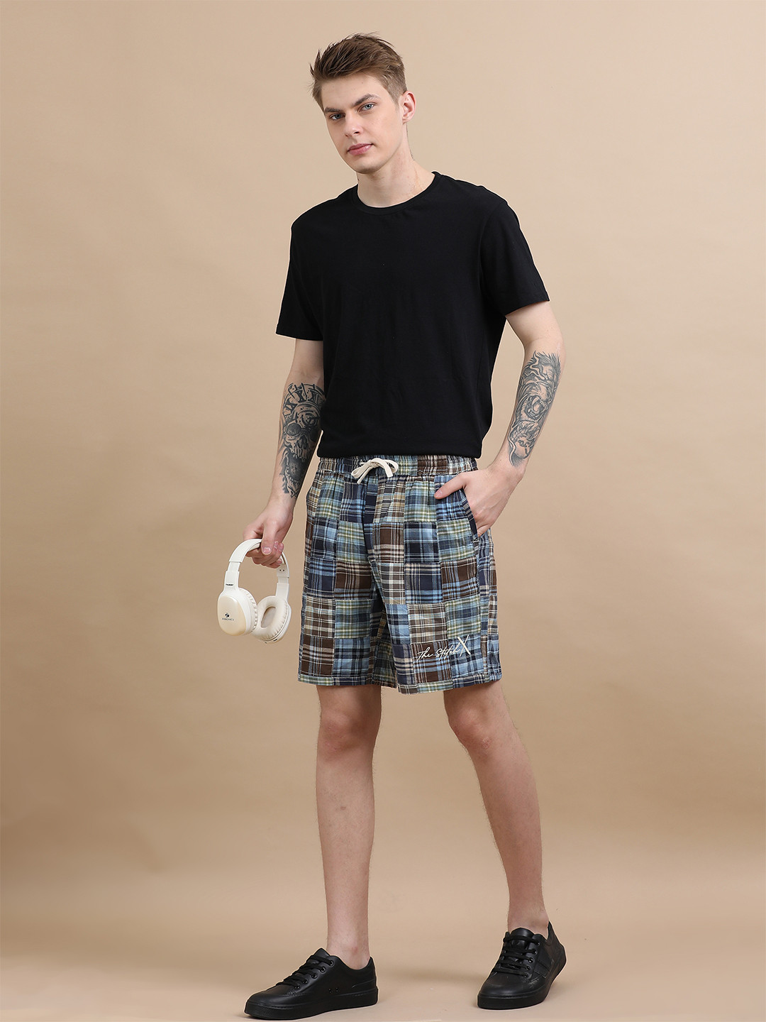 StitchX Men Embroidered Logo Patchwork Shorts
