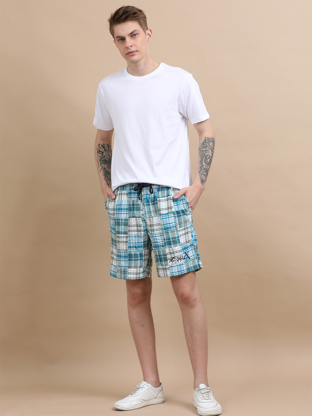 StitchX Men Embroidered Logo Patchwork Shorts