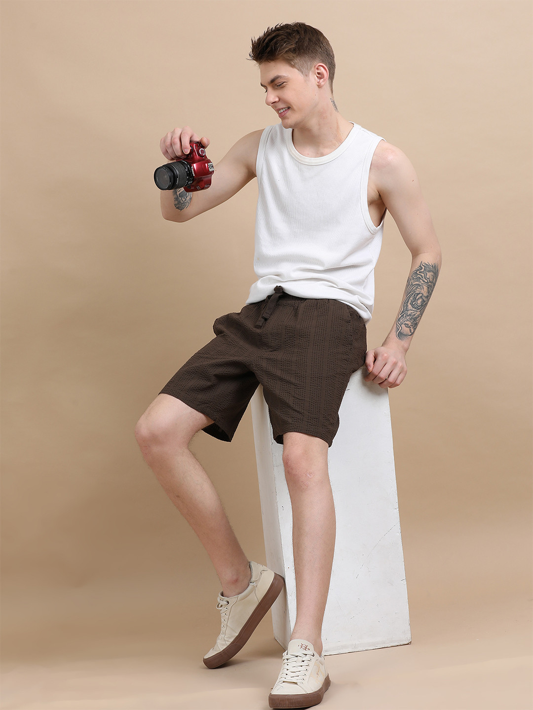 StitchX Men Loungewear Textured Seersucker Resort Regular Shorts