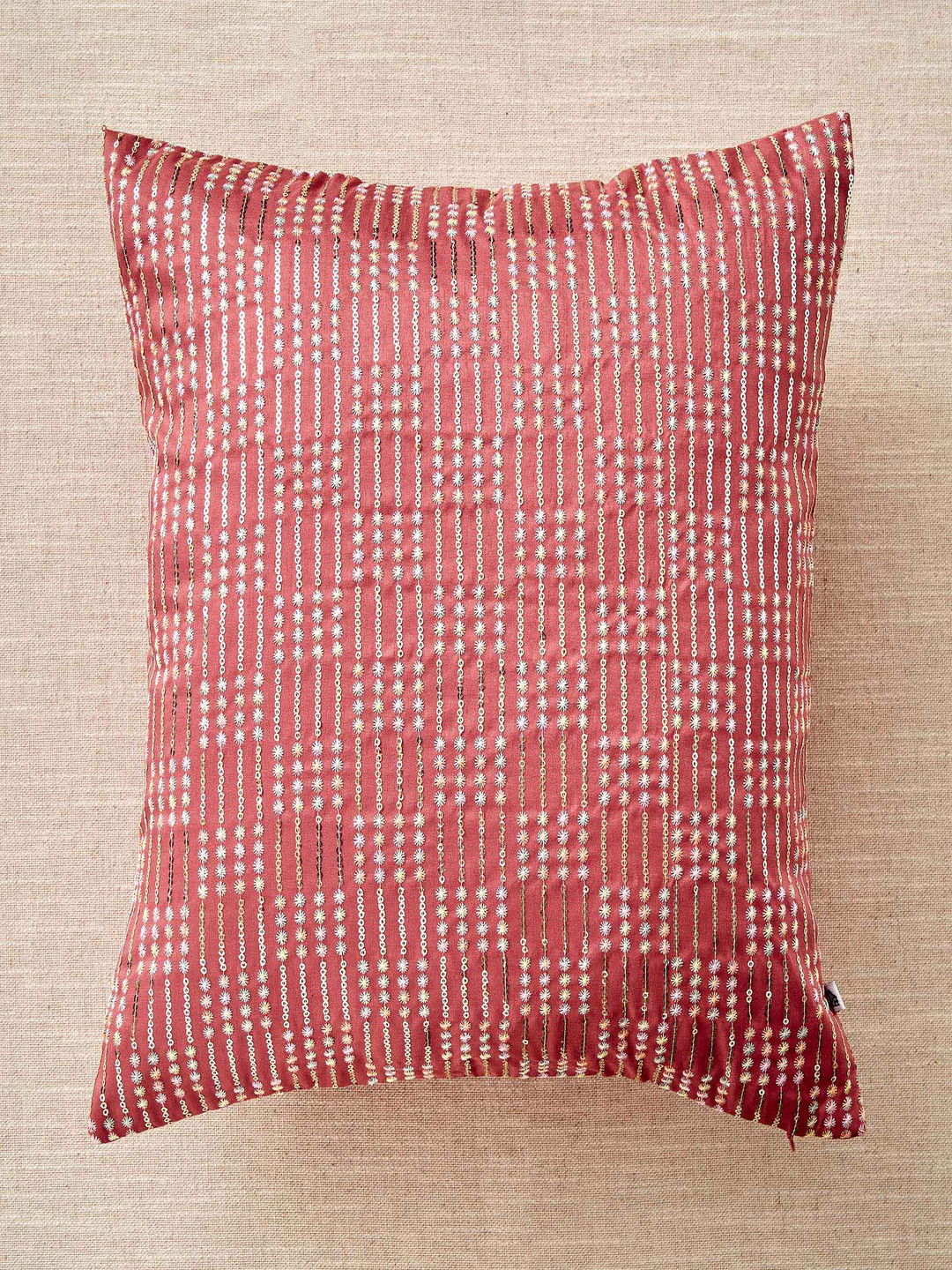 Home Centre Velour Pink & Gold-Toned Striped Embroidered Square Cushion Covers