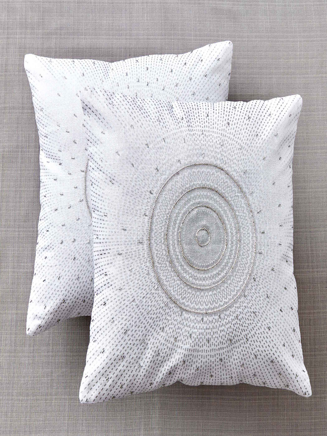 Home Centre  Celestial White 2 Pieces Geometric Embellished Cotton Square Cushion Covers