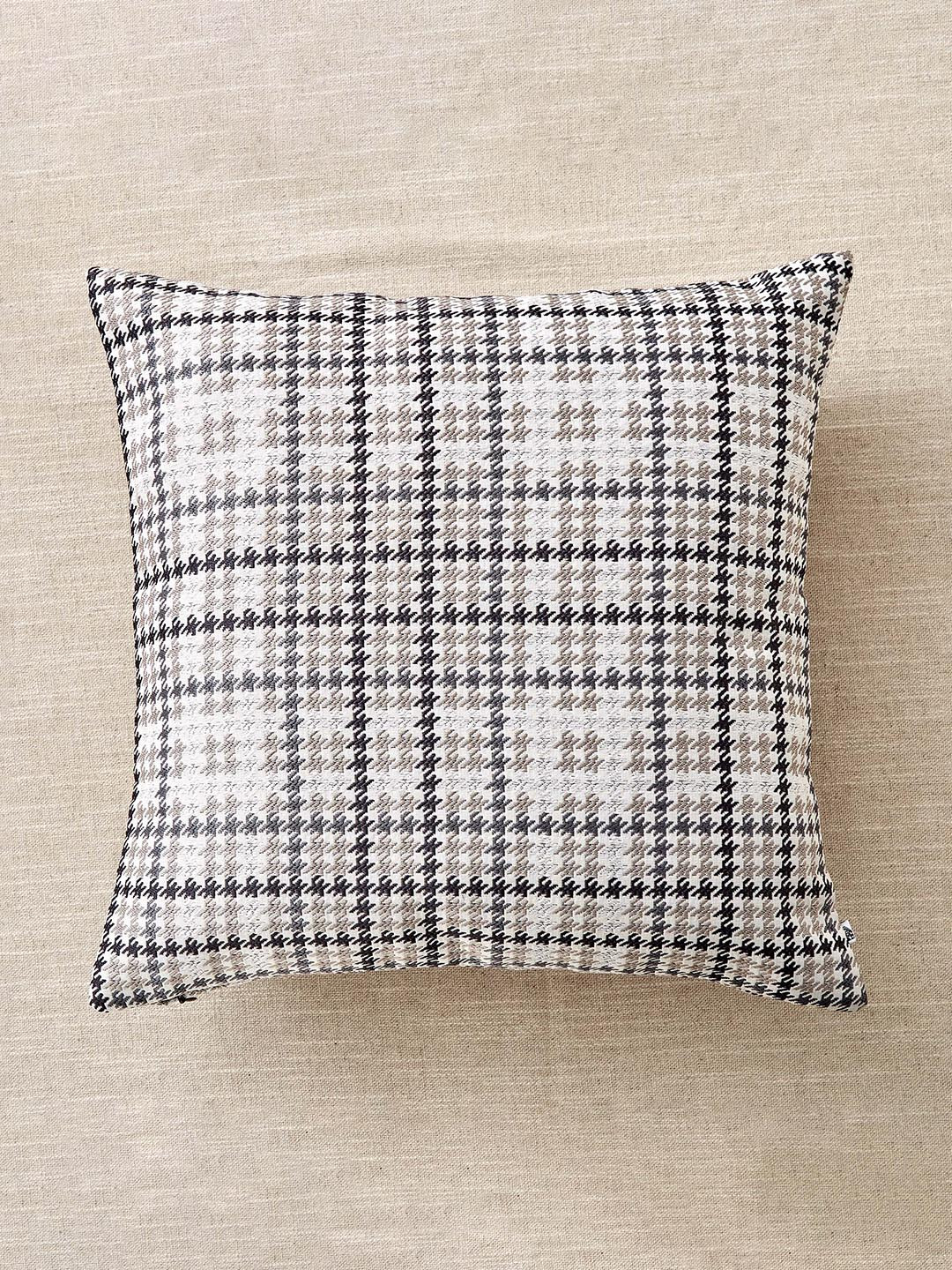 Home Centre Grey Geometric Polyester Silk Washable Textured Square Cushion Cover -16x16In