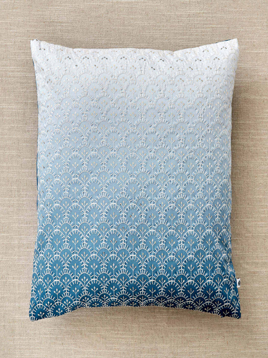 Home Centre Velour Blue 5 Pieces Ombre Ethnic Motifs Embroidered Square Cushion Covers
