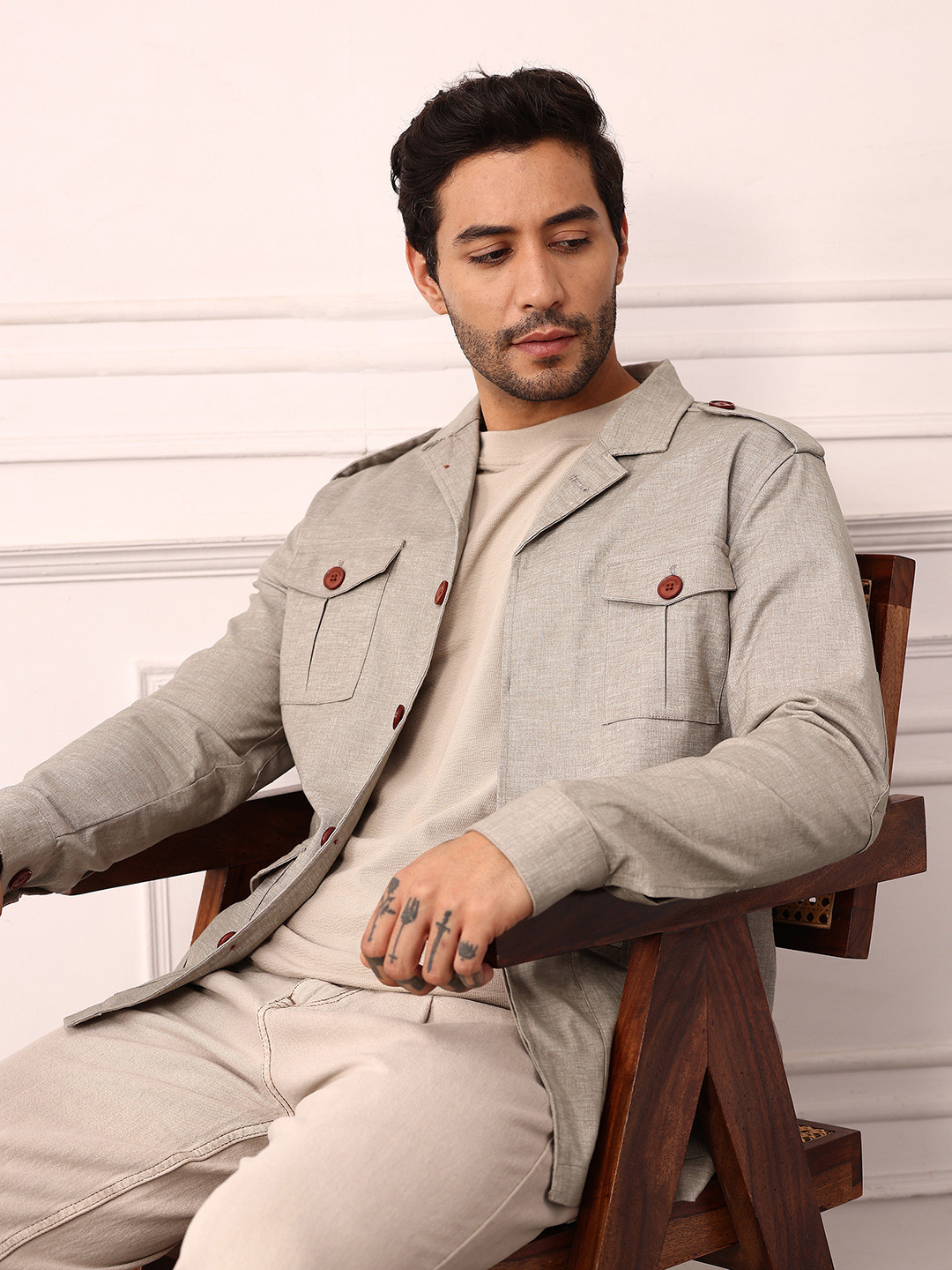 Mr Bowerbird Single-Breasted Tailored Fit Safari Blazer