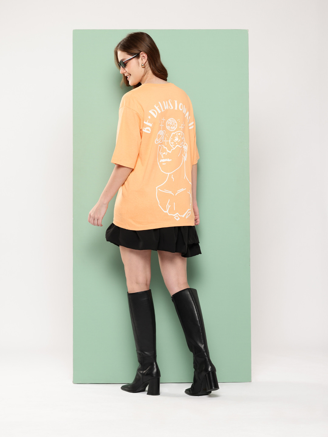 FEVER HUNT Graphic Printed Drop-Shoulder Sleeves Oversized T-shirt