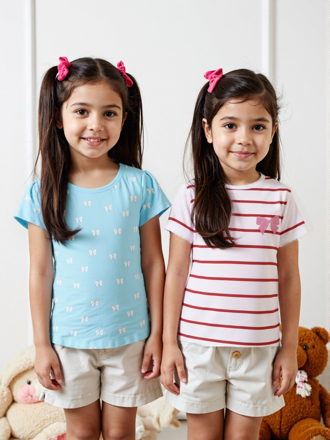 Nauti Nati Girls Pack Of 2 Bio Finish Striped Round Neck Cotton T-shirts