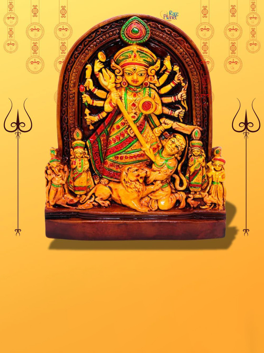 Rare Planet Yellow Maa Durga Religious Idol Showpieces