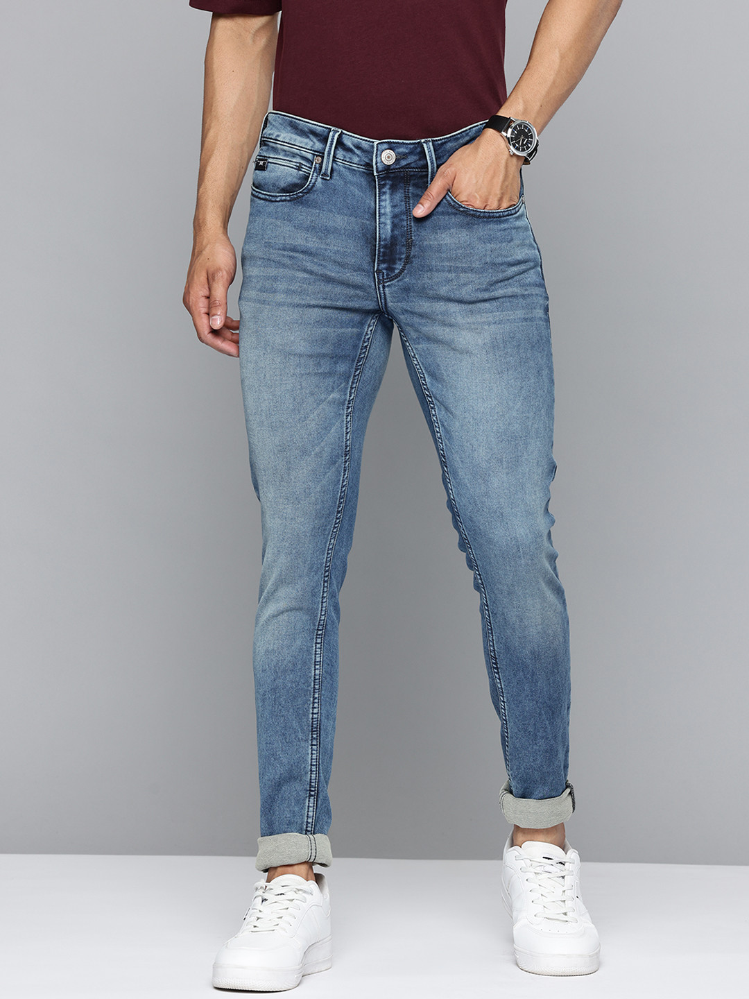 Flying Machine Men Super Skinny Fit Low-Rise Heavy Fade Stretchable Jeans