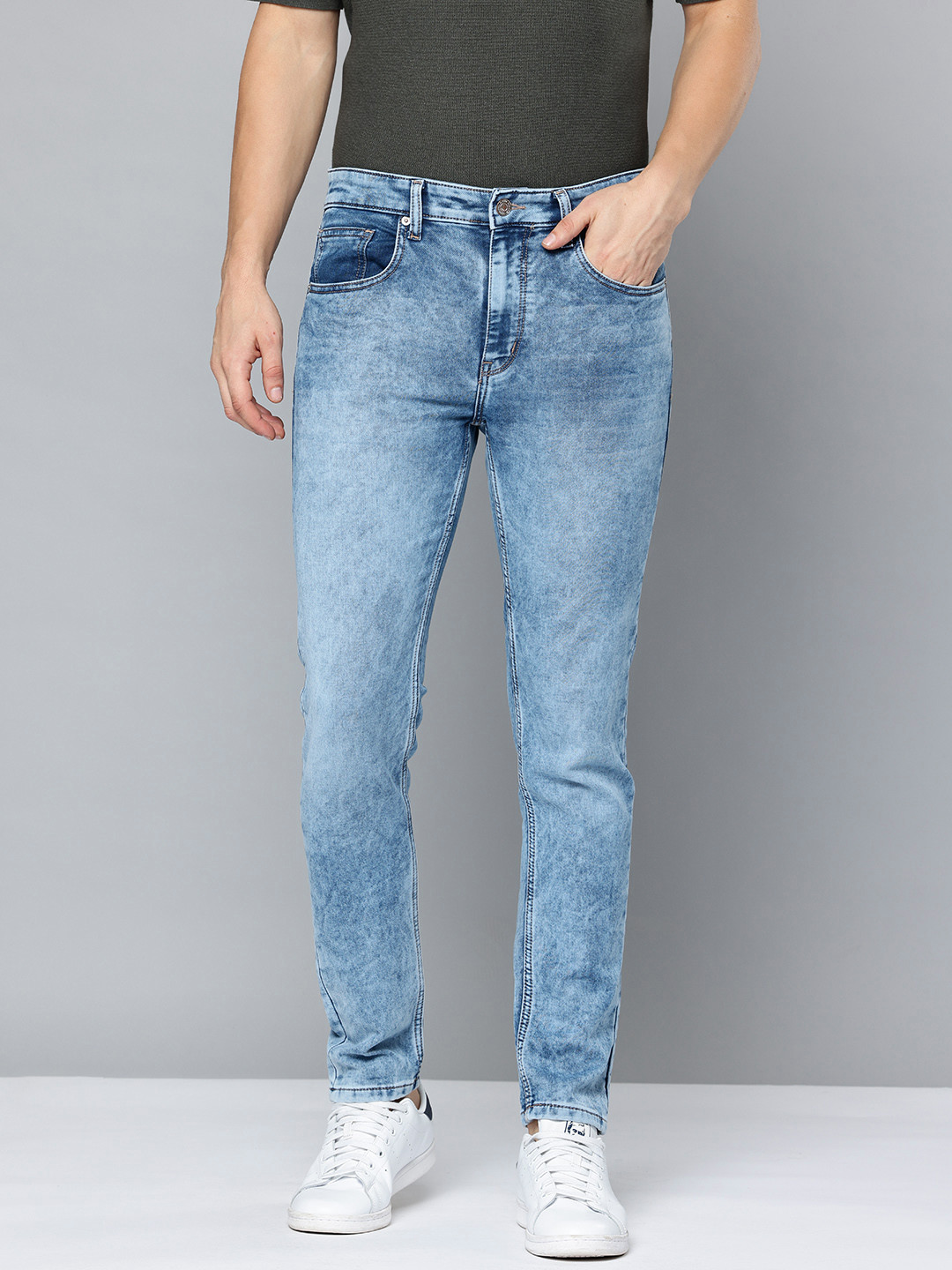 Flying Machine Men Slim Tapered Fit Mid-Rise Heavy Fade Acid Wash Stretchable Jeans