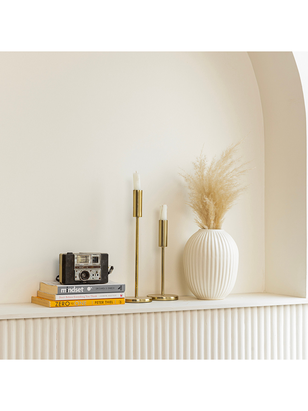 Claymistry Off-White Fluted Ceramic FlowerVase