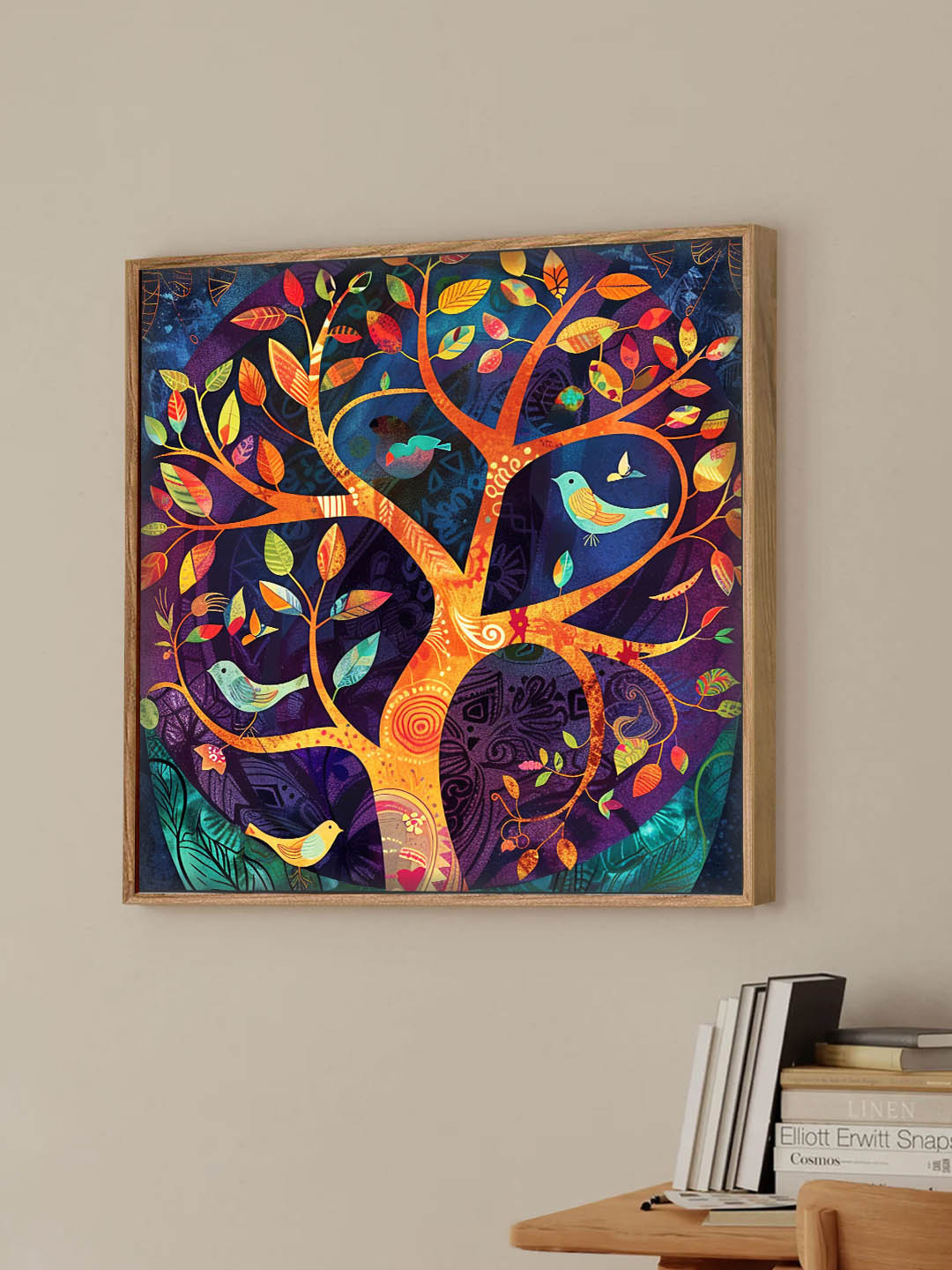 Art Street Purple & Orange Birds And Animals Printed Canvas Wall Art