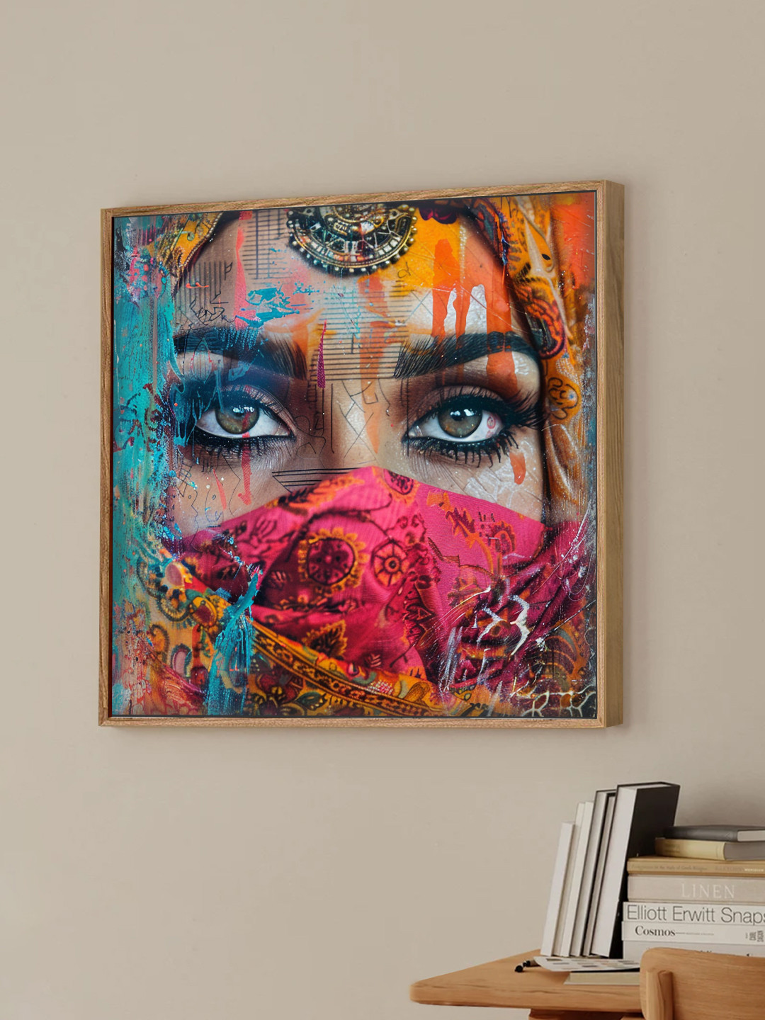 Art Street Masked Girl Canvas Wall Square Paintings Wall Art - 23x23In