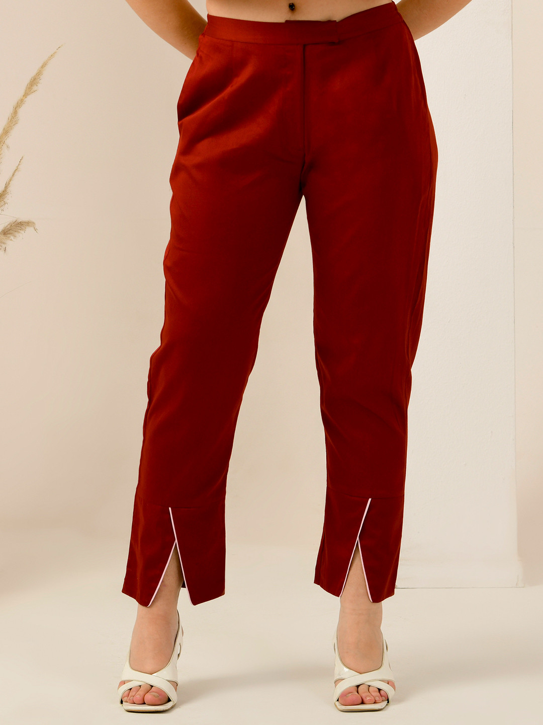 First Resort by Ramola Bachchan Women Smart Slim Fit Slits Trousers