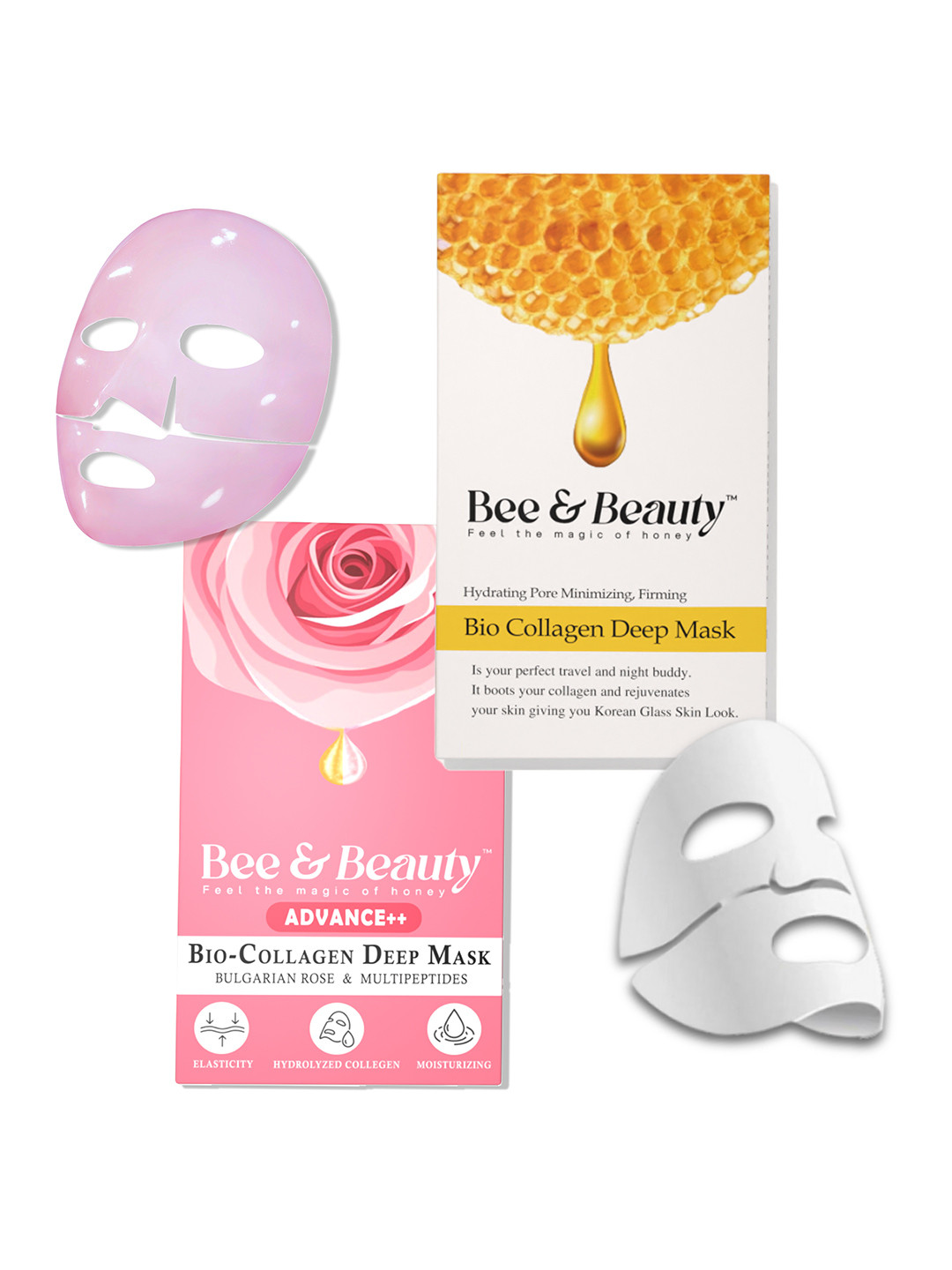 Bee and Beauty Set of 2 Hydrating Pink & White Bio-Collagen Real Deep Sheet Masks Duo