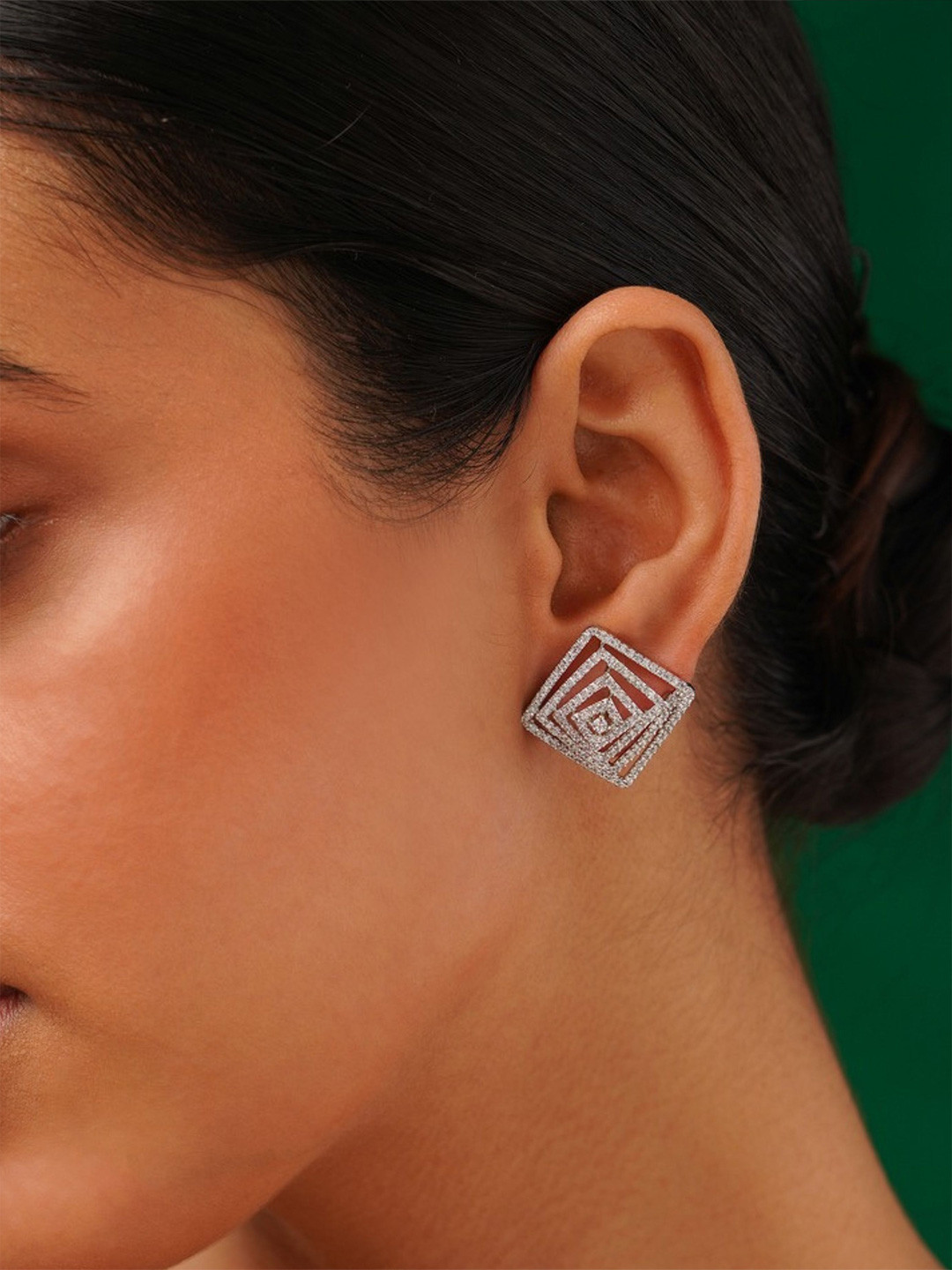 ABDESIGNS Silver-Plated Floral Artificial Stones Diamond Drop Earrings