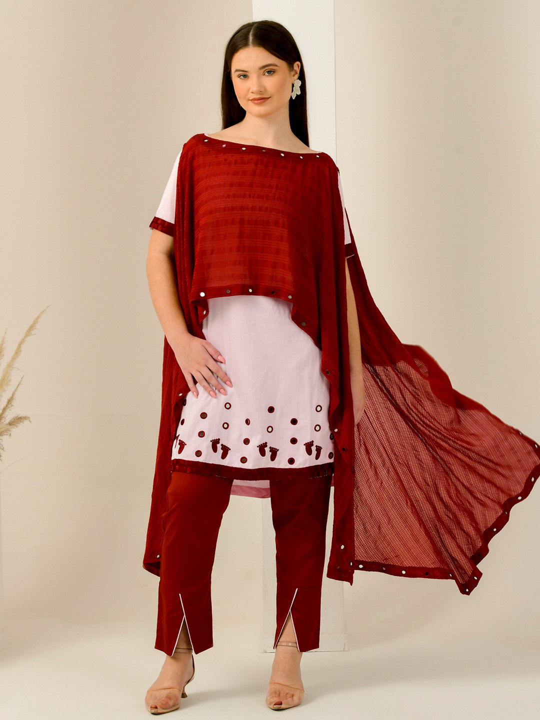 First Resort by Ramola Bachchan Embroidered Boat Neck Kurta With Trouser And Cover-Up