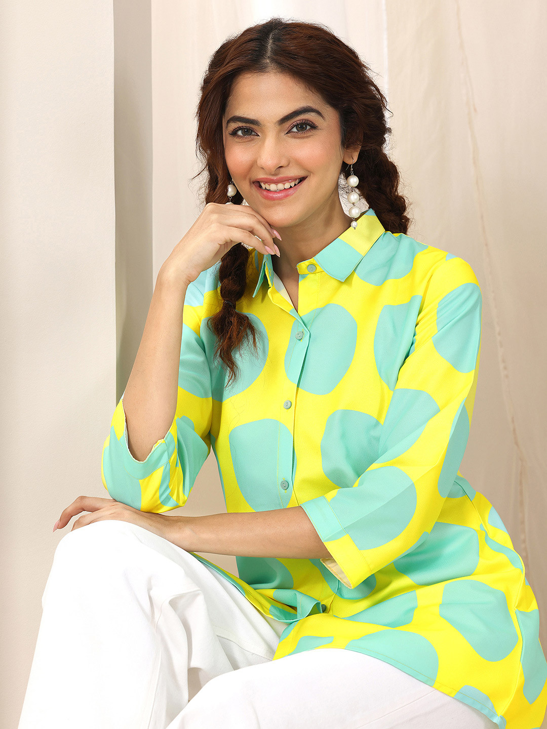 Libas Shirt Collar Printed Tropical Tunic