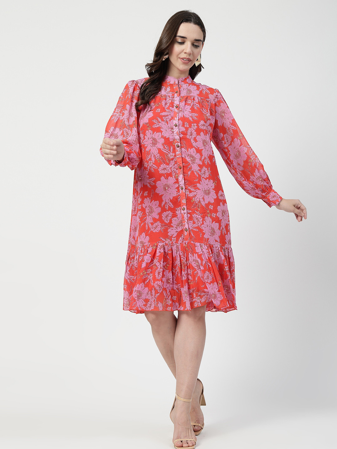 COSMIC TRIO Women Floral Printed Drop-Waist Dress