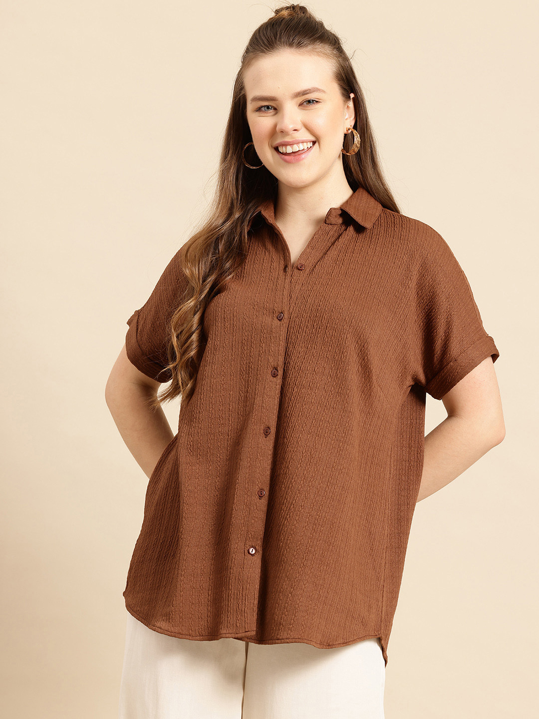 Qurvii Comfort Textured Lycra Casual Shirt