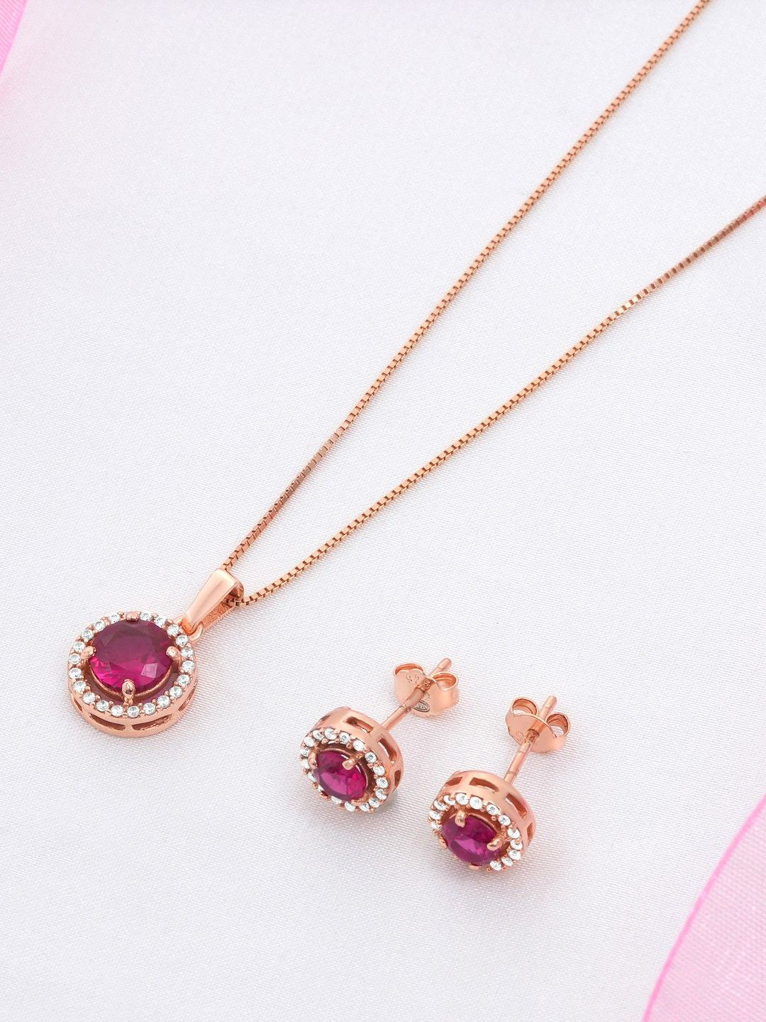 Zavya Starlight Symphony Rose Gold Plated 925 Sterling Silver CZ-Studded Jewellery Set